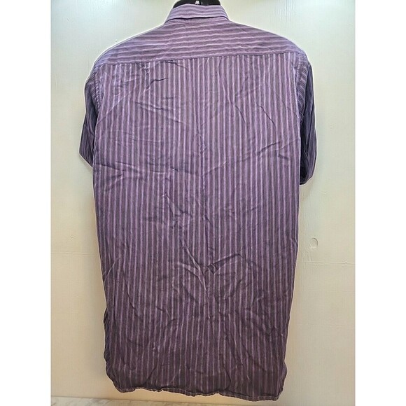 Tailorbyrd Mens Large Long Sleeve Preppy Business Stripe Dress Dark Purple Shirt - Picture 3 of 9